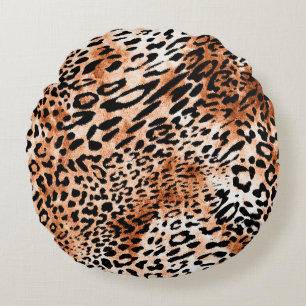 Seamless leopard pattern, african animal print round cushion
