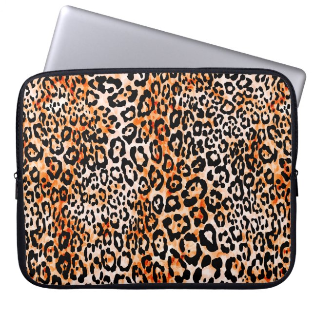 Seamless leopard pattern, hand drawing animal prin laptop sleeve (Front)