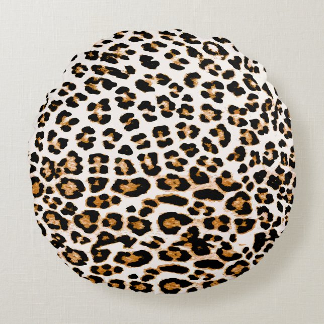 Seamless leopard texture, african animal print round cushion (Front)