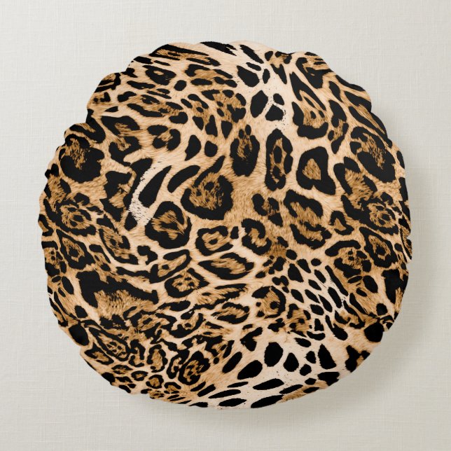 Seamless leopard texture, animal skin round cushion (Front)