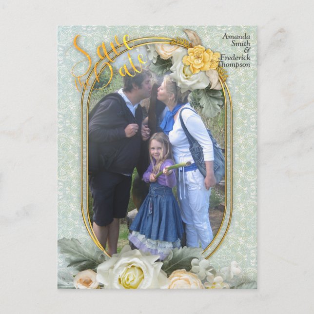 Seamless Light Green, Yellow & White Mandalas  Announcement Postcard (Front)