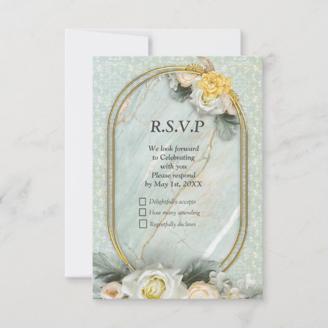 Seamless Light Green, Yellow & White Mandalas  RSVP Card (Front)