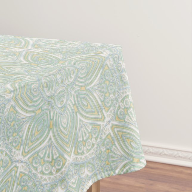 Seamless Light Green, Yellow & White Mandalas  Tablecloth (In Situ)