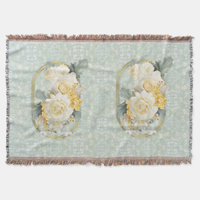 Seamless Light Green, Yellow & White Mandalas  Throw Blanket (Front)