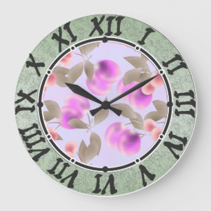 Seamless light plum fruits purple berries cherry p large clock
