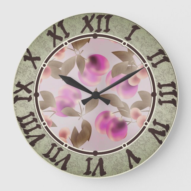 Seamless light plum fruits purple berries cherry p large clock (Front)