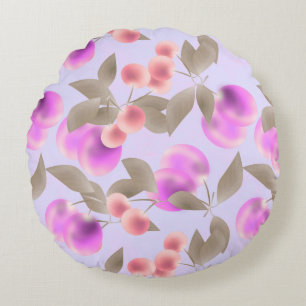 Seamless light plum fruits purple berries cherry p round cushion