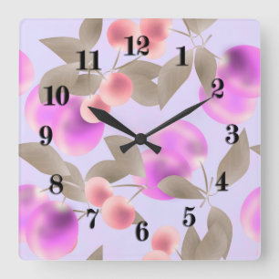 Seamless light plum fruits purple berries cherry p square wall clock