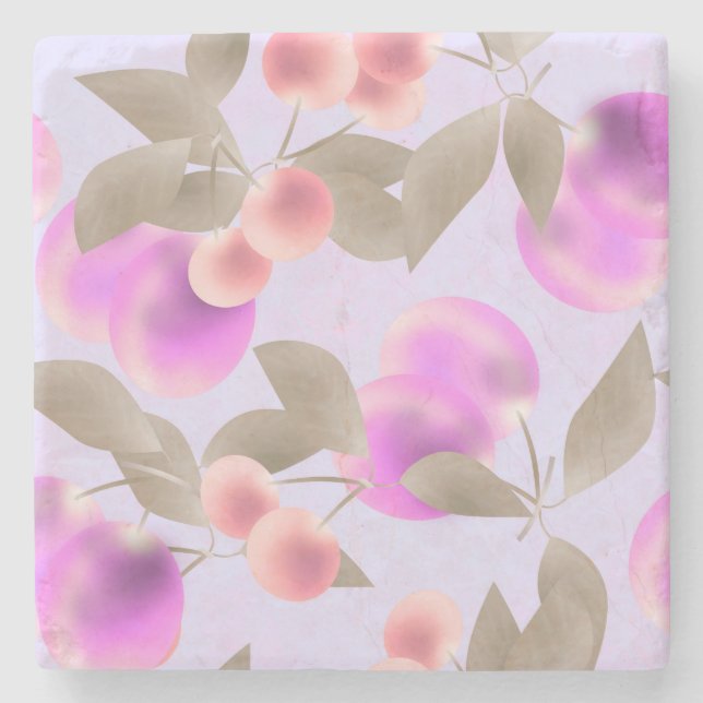 Seamless light plum fruits purple berries cherry p stone coaster (Front)