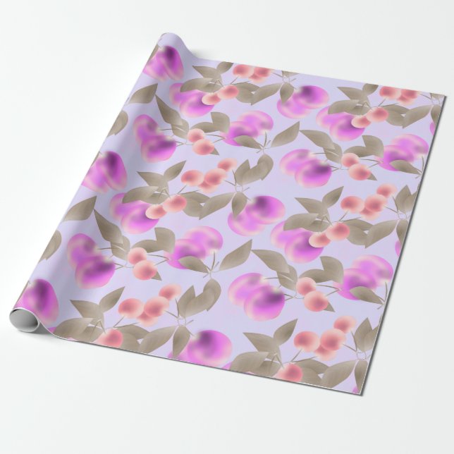 Seamless light plum fruits purple berries cherry p wrapping paper (Unrolled)