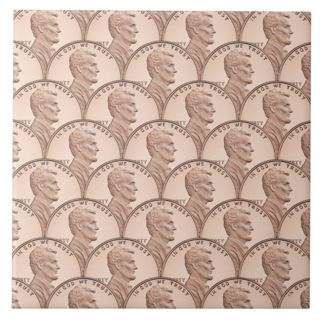 Seamless Lincoln Penny Pattern – Copper Coins Ceramic Tile (Front)