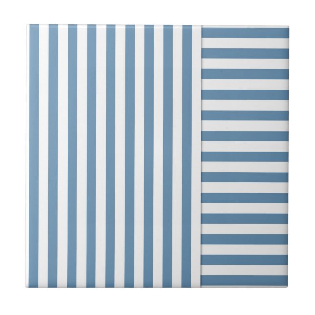 Seamless lined striped blue white simple design pa ceramic tile (Front)