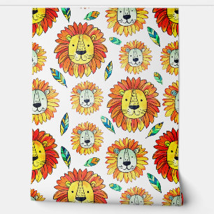 Seamless Lion Portrait Pattern Cartoon Wallpaper