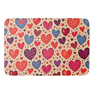 Seamless Love Heart Pattern Art Bath Mat
