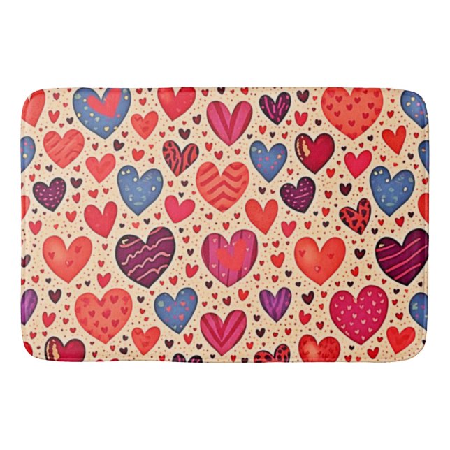 Seamless Love Heart Pattern Art Bath Mat (Front)