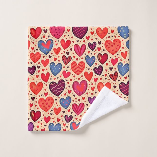 Seamless Love Heart Pattern Art Bath Towel Set (Wash Cloth)
