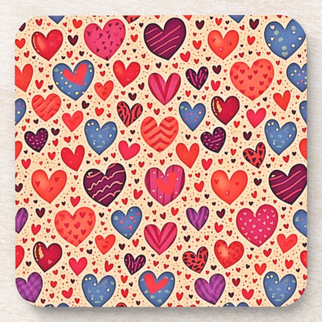 Seamless Love Heart Pattern Art Coaster (Front)