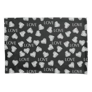 Seamless LOVE Valentines Day black dark white scra Pillowcase