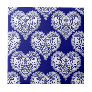 Seamless love Valentines Day navy white lacy lace Ceramic Tile