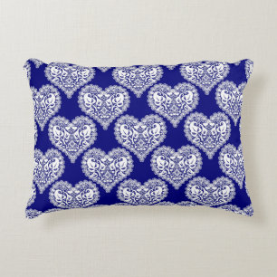 Seamless love Valentines Day navy white lacy lace Decorative Cushion