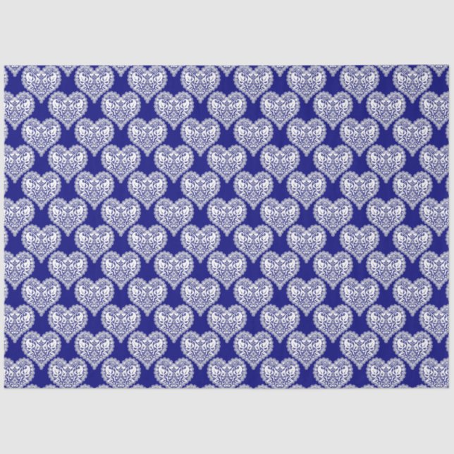 Seamless love Valentines Day navy white lacy lace Tissue Paper (Front)