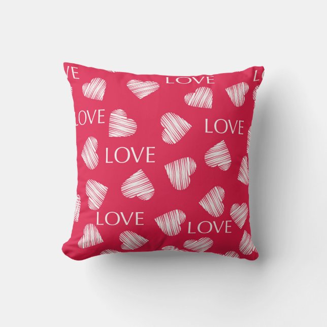 Seamless LOVE Valentines Day pink red white scratc Cushion (Front)