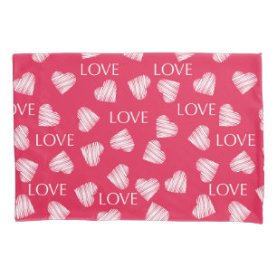 Seamless LOVE Valentines Day pink red white scratc Pillowcase