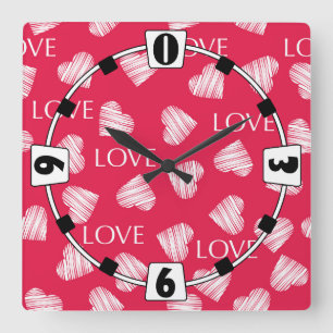 Seamless LOVE Valentines Day pink white scratch he Square Wall Clock