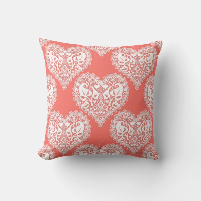 Seamless love Valentines Day white lacy lace heart Cushion (Front)