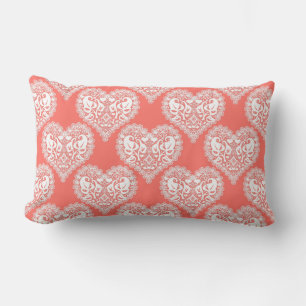 Seamless love Valentines Day white lacy lace heart Lumbar Cushion