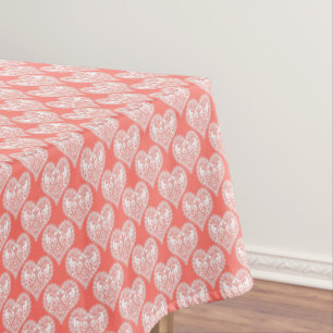 Seamless love Valentines Day white lacy lace heart Tablecloth