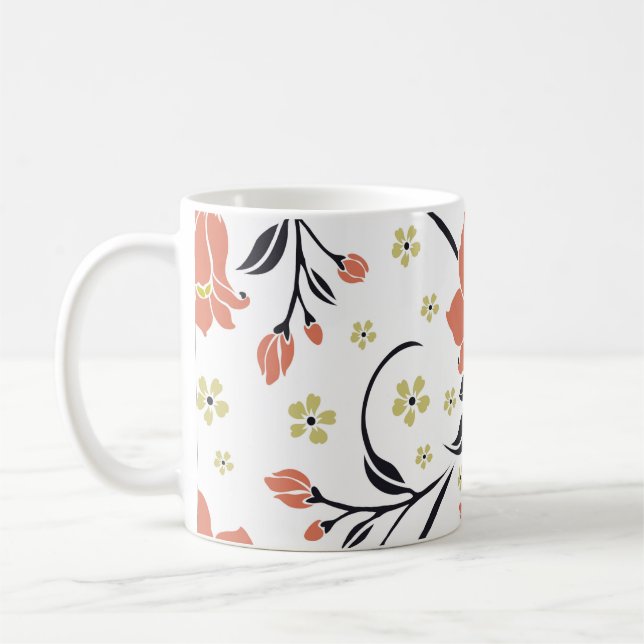 Seamless luxury pattern with flowersflower, lace,  coffee mug (Left)