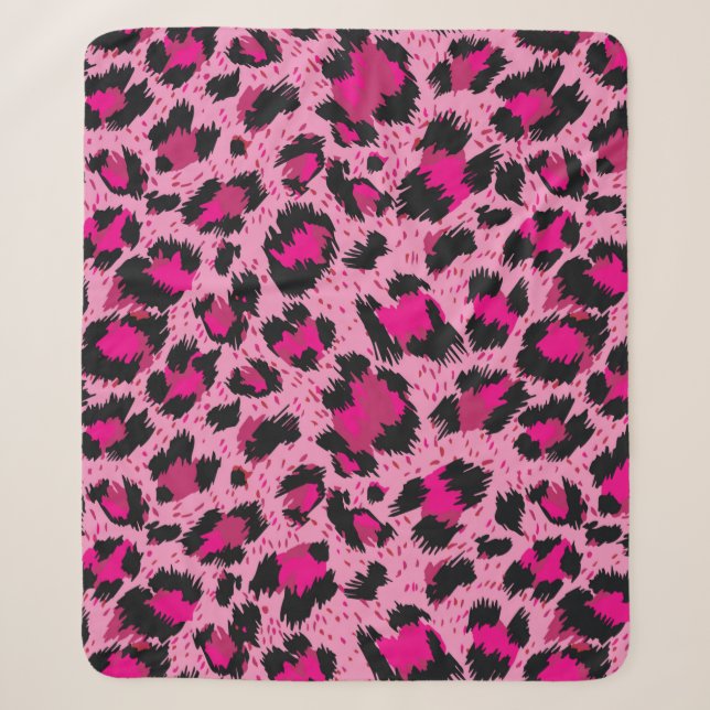 Seamless luxury pink leopard pattern. sherpa blanket (Front)