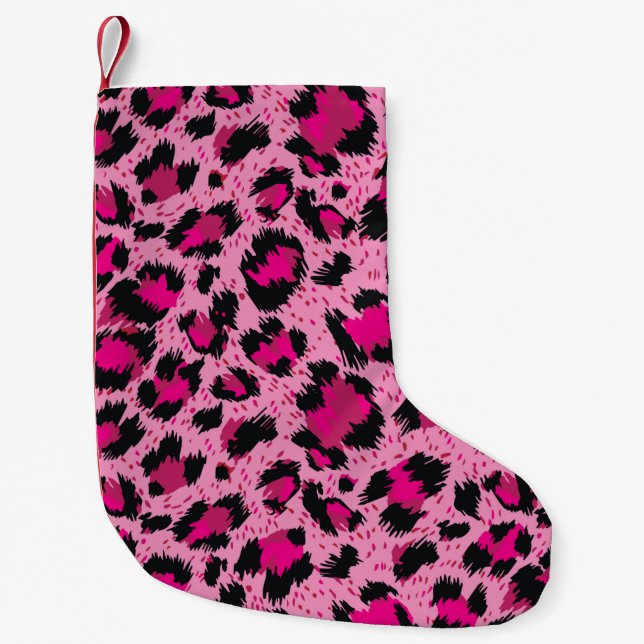 Seamless luxury pink leopard pattern. small christmas stocking (Front)