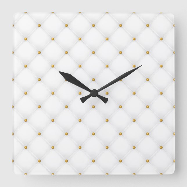Seamless Luxury White and Gold 1 Square Wall Clock (Front)
