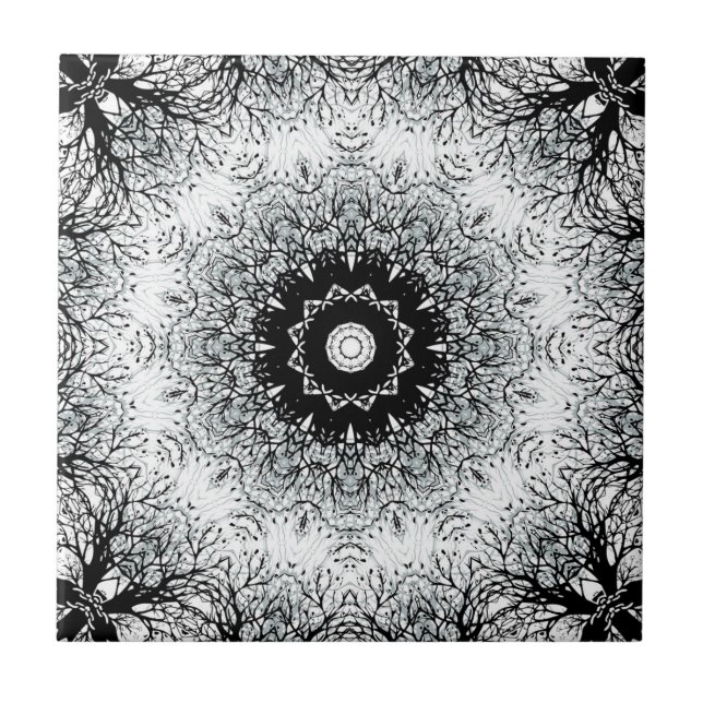 Seamless mandala kaleidoscope tile black grey whit (Front)