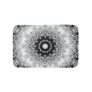 Seamless mandala kaleidoscope tile black grey whit bath mat