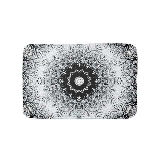 Seamless mandala kaleidoscope tile black grey whit bath mat (Front)