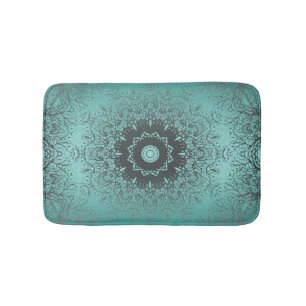 Seamless mandala kaleidoscope tile green pattern o bath mat