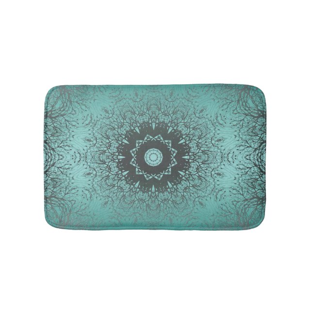 Seamless mandala kaleidoscope tile green pattern o bath mat (Front)