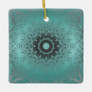 Seamless mandala kaleidoscope tile green pattern o ceramic ornament