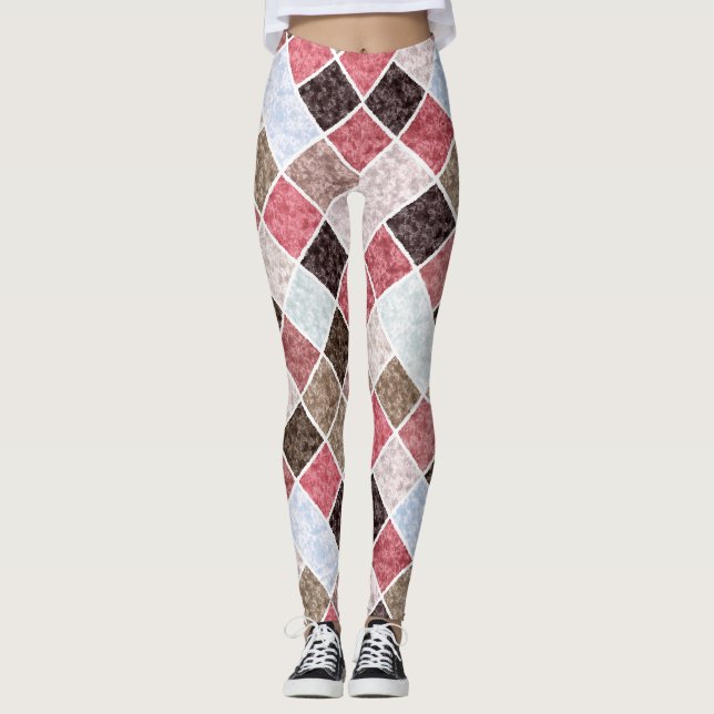 Seamless marble granite stone tile pattern retro v leggings (Front)