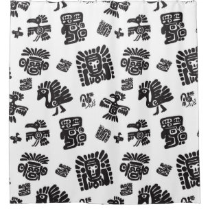 Seamless maya pattern. Black and white ethnic elem Shower Curtain