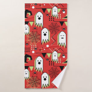 Seamless memphis geometric of ghost for halloween bath towel