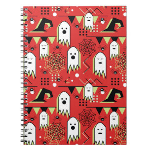 Seamless memphis geometric of ghost for halloween notebook