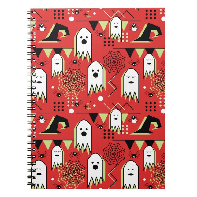 Seamless memphis geometric of ghost for halloween  notebook (Front)
