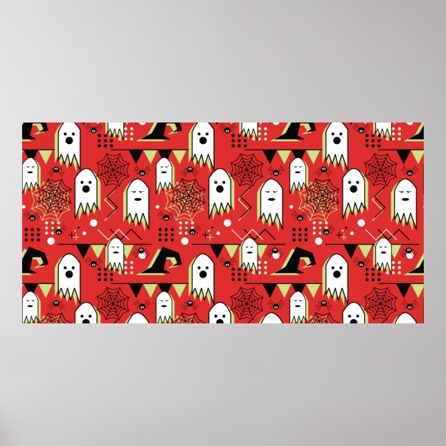 Seamless memphis geometric of ghost for halloween  poster (Front)