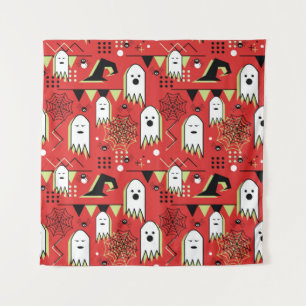 Seamless memphis geometric of ghost for halloween tapestry