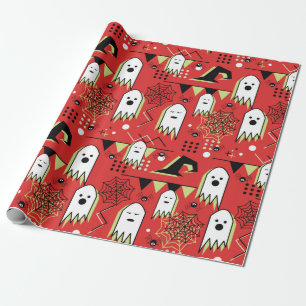 Seamless memphis geometric of ghost for halloween  wrapping paper