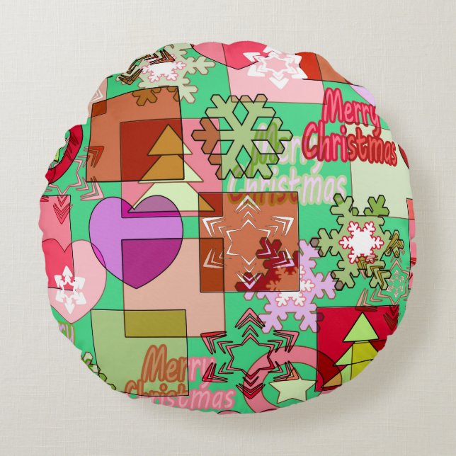 Seamless Merry Christmas geometric shapes pattern Round Cushion (Front)